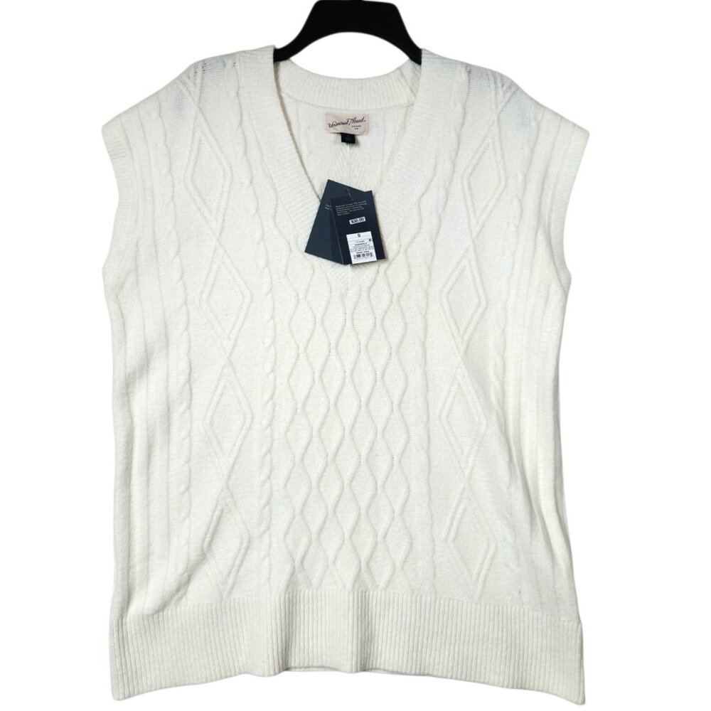 Women's Cable Sweater Vest Ivory V-Neck Sleeveless Universal Thread Small